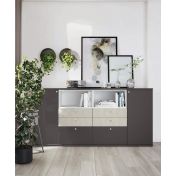 Madia 6 cassetti e 2 ante, finitura Grigio titanio e Rovere cognac