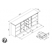 Madia, credenza con 4 ante e 4 cassetti finitura Grigio antracite