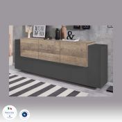 Credenza Made in Italy 5 ante e 2 cassetti, finitura Antracite e Oak