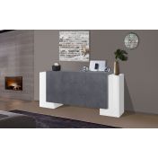 Credenza moderna Ardesia e Bianco lucido, 3 cassetti e 4 ante