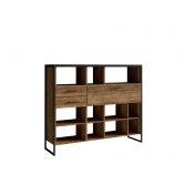 Libreria composta da 2 cassetti 1 ribalta, finitura legno invecchiato metallo nero