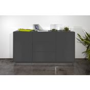 Credenza di design in finitura antracite laccato lucido con tre cassetti e due sportelli