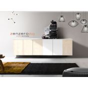 Credenza sospesa, Madia moderna, 5 ante, finitura Bianco Nobilitato e Opera