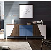 Madia di Design con piedini, 3 ante 1 cassetto, finitura Teak, Navy e Grey