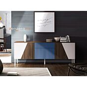 Madia di Design con piedini, 3 ante 1 cassetto, finitura Teak, Navy e Grey
