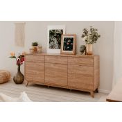 Credenza di design in finitura bamboo con tre ante e tre cassetti 