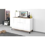 Madie economiche, Credenza moderna Bianca lucido e pero, 3 ante 1 cassetto