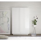 Soggiorno bianco con tavolo, credenza e colonna in finitura Bianco laccato lucido