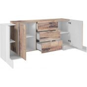 Credenza moderna Pero e Bianco lucido, 3 cassetti e 4 ante