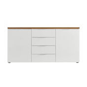 Capiente Madia 2 ante e 4 cassetti finitura Bianco lucido e Castagno, Made in Italy