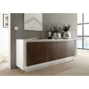 Credenza Moderna, Madia di Design, 4 ante, Bianco Opaco con frontali Cognac