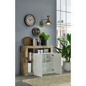 Credenza madia moderna 2 ante bianco lucido e cemento