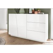 Credenza Moderna Bianco Laccato Lucido  2 ante, 3 cassetti