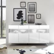 Credenza  Madia 4 ante bianco lucido con piedino in ferro e interno bianco opaco