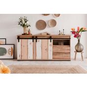 Madia bassa moderna Tromso con 2 ante e 2 cassetti in finitura Bianco anticato Rovere anticato
