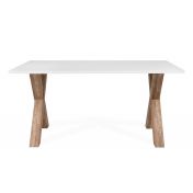Tavolo moderno Tromso con gambe ad x  in finitura Rovere anticato e bianco 