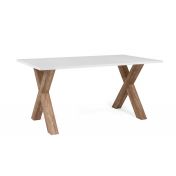 Tavolo moderno Tromso con gambe ad x  in finitura Rovere anticato e bianco 