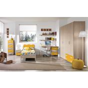 Letto singolo Dasy moderno con testiera gialla, linea onda