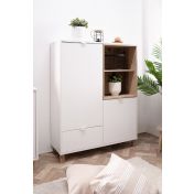 Madia buffet Kilsbo con 2 ante e 1 cassetto in finitura Bianco opaco e Legno vecchio