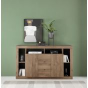 Spaziosa Credenza moderna di design a 2 ante e 3 cassetti, finitura Mercure 