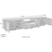 Porta tv di design con cassetto centrale e quattro ante laterali in finitura bianco laccato lucido