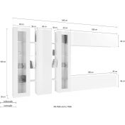 Conveniente Parete attrezzata con vetrine L.340 cm, finitura Bianco lucido, Made in Italy