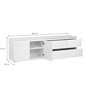 Misure Porta TV moderno L.180 cm, colore Bianco lucido