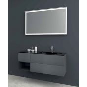 Mobile bagno sospeso 3 cassetti, lavabo integrato, finitura Grigio basalto e Cristallo nero lucido