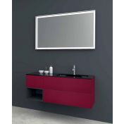 Mobile bagno sospeso 3 cassetti, lavabo integrato, finitura Rosso vino e Cristallo nero lucido