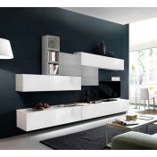 Parete attrezzate moderne parete da soggiorno con basi tv bianche lucide e pensili Artico e Gesso 