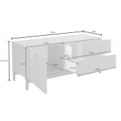 Porta TV di design, 2 cassetti 1 anta in finitura bianco lucido