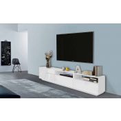 Nuovo Porta TV geometrico larghezza 200 cm, Bianco Lucido 