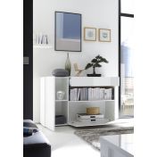 Credenza con vano a giorno, finitura bianco lucido