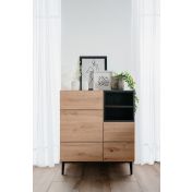 Credenza Madia moderna Glesborg con 2 ante e un vano a giorno in finitura Rovere e Nero carbone