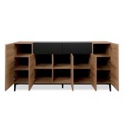 Conveniente Madia moderna Glesborg con 5 ante e 2 cassetti in finitura Rovere e Nero carbone