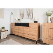 Conveniente Madia moderna Glesborg con 5 ante e 2 cassetti in finitura Rovere e Nero carbone
