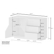 Economica Madia geometrica moderna 2 ante e 3 cassetti, Bianco lucido e Pero