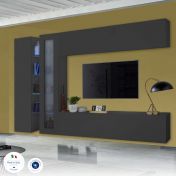 Elegante Parete attrezzata di design con vetrina L.280 cm, finitura Antracite