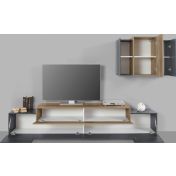 Economico Porta Tv L.240 cm con pensile sospeso in finitura Ardesia e Oak