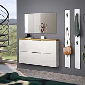 Scarpiera 2 ribalte, Bianco lucido e Rovere chiaro Made in Italy