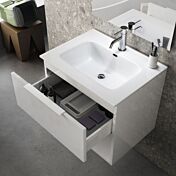 Mobile da bagno sospeso con lavabo in ceramica, colore Avana Effetto Pietra