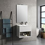 Mobile da bagno sospeso con lavabo in ceramica, colore Bianco effetto pietra