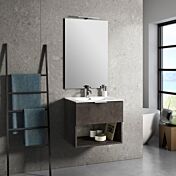 Mobile da bagno sospeso con lavabo in ceramica, colore Marrone effetto pietra