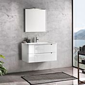 Mobile bagno moderno, 2 cassetti con maniglia a gola, finitura Bianco Lucido