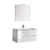 Mobile bagno moderno, 2 cassetti con maniglia a gola, finitura Bianco Lucido