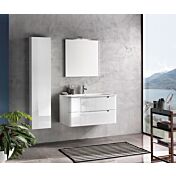 Mobile bagno moderno, 2 cassetti con maniglia a gola, finitura Bianco Lucido