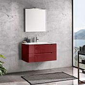 Mobile bagno moderno, 2 cassetti con maniglia a gola, finitura Rosso Lucido