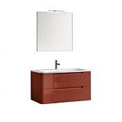 Mobile bagno moderno, 2 cassetti con maniglia a gola, finitura Rosso Lucido