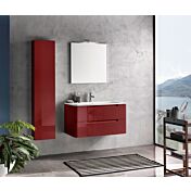 Mobile bagno moderno, 2 cassetti con maniglia a gola, finitura Rosso Lucido