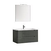 Mobile bagno moderno, 2 cassetti con maniglia a gola, finitura Grigio Lucido